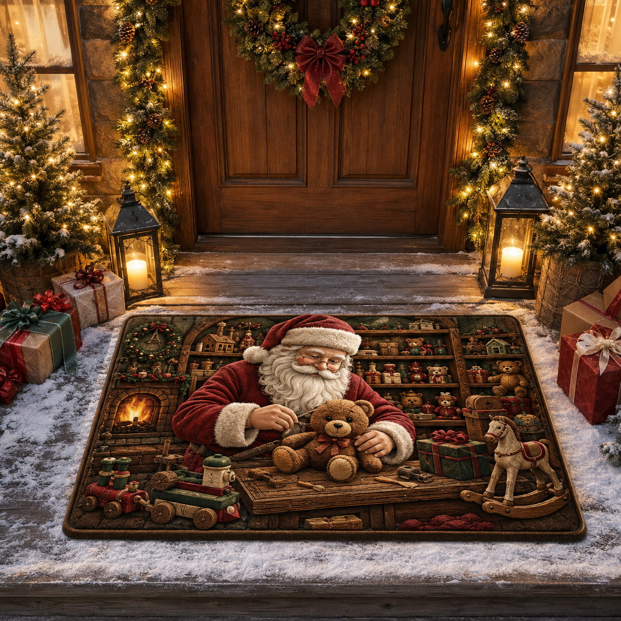 Santa Workshop Toymaker Decorative Welcome Christmas Gate Doormat