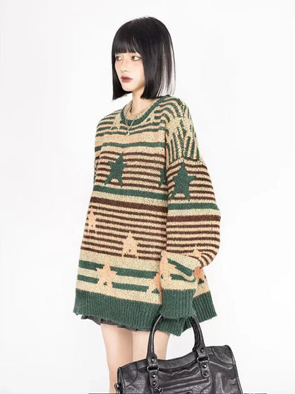 Y2K Starry Strips Oversized Sweater