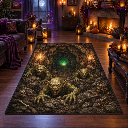 Scary Cave Goblin Dungeon Halloween Area Rug