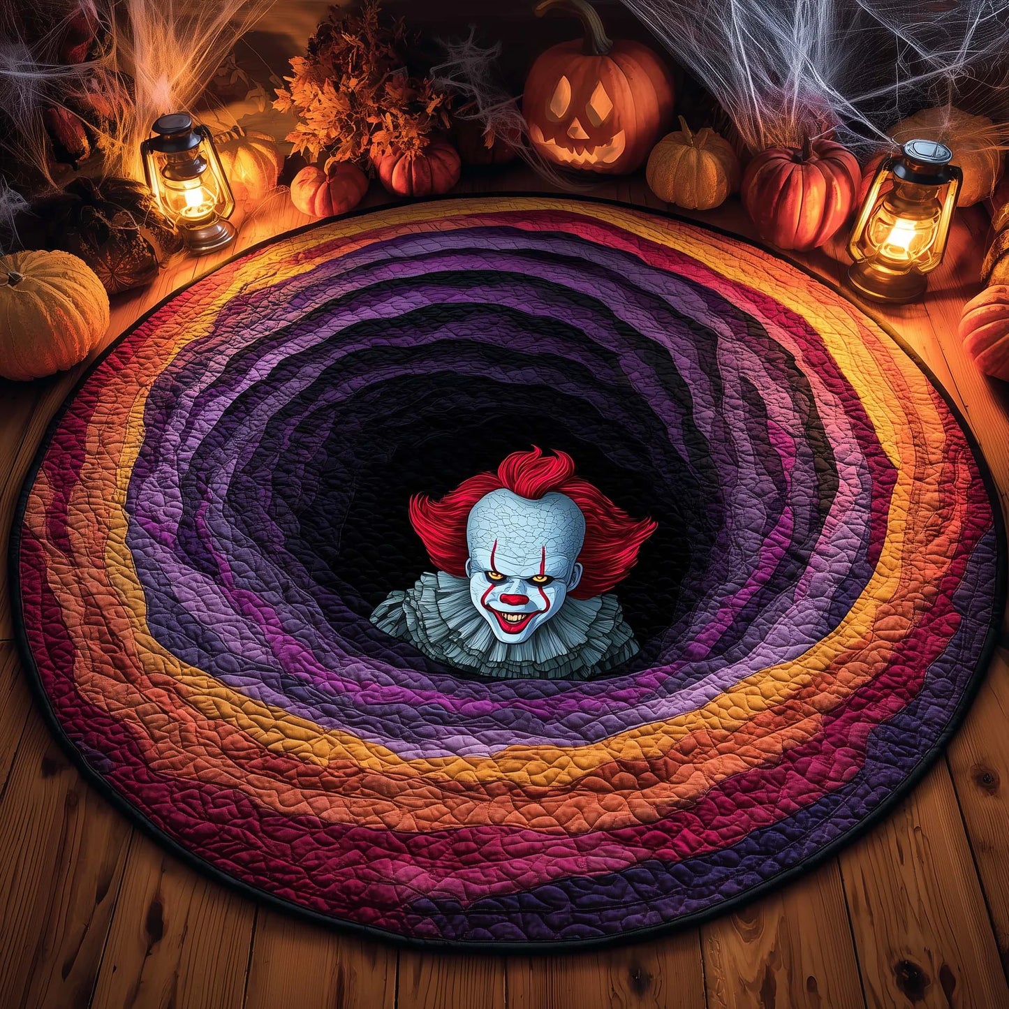 Scary Clown Optical Illusion Round Area Rug