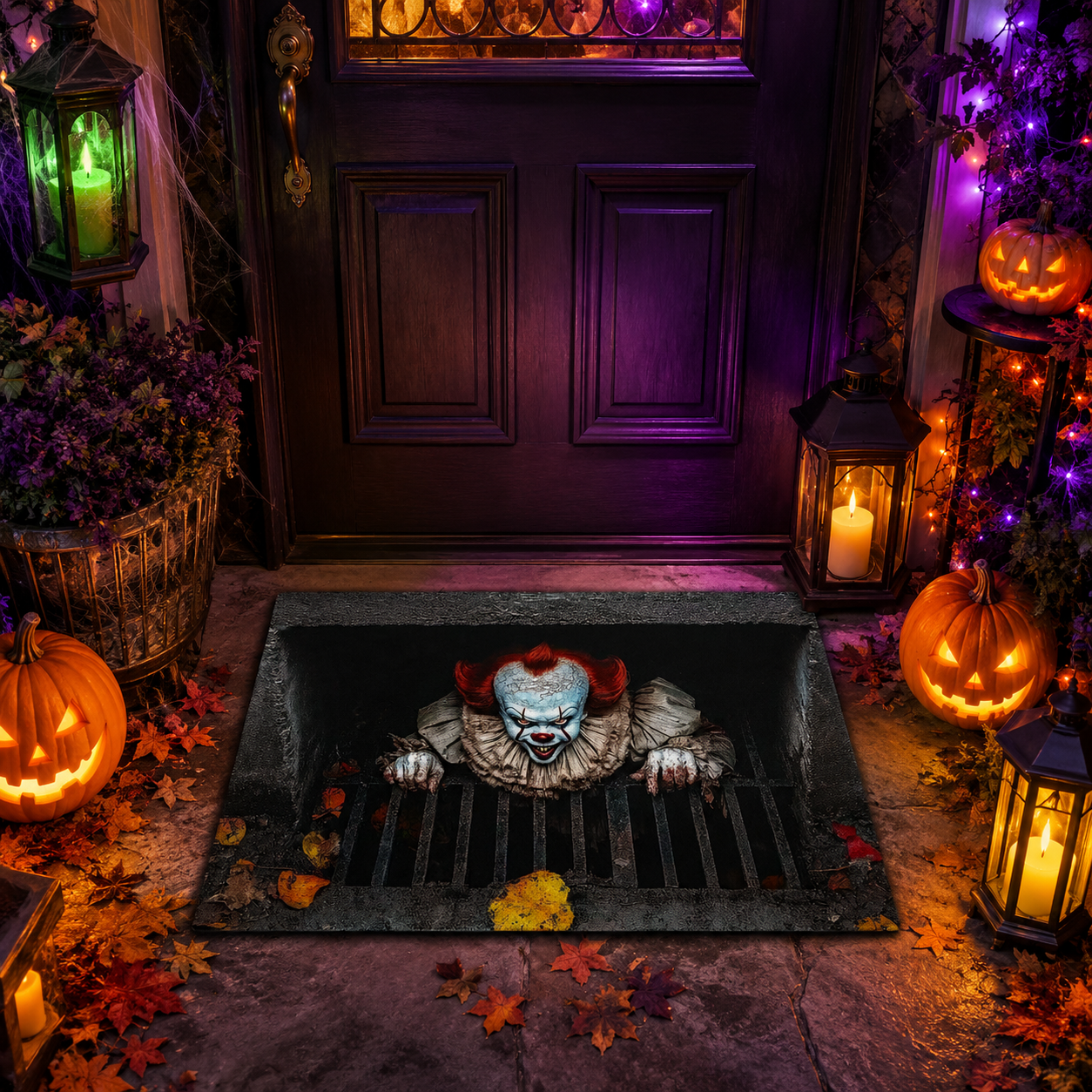 Scary Clown Sewer Optical Illusion Halloween Gate Doormat