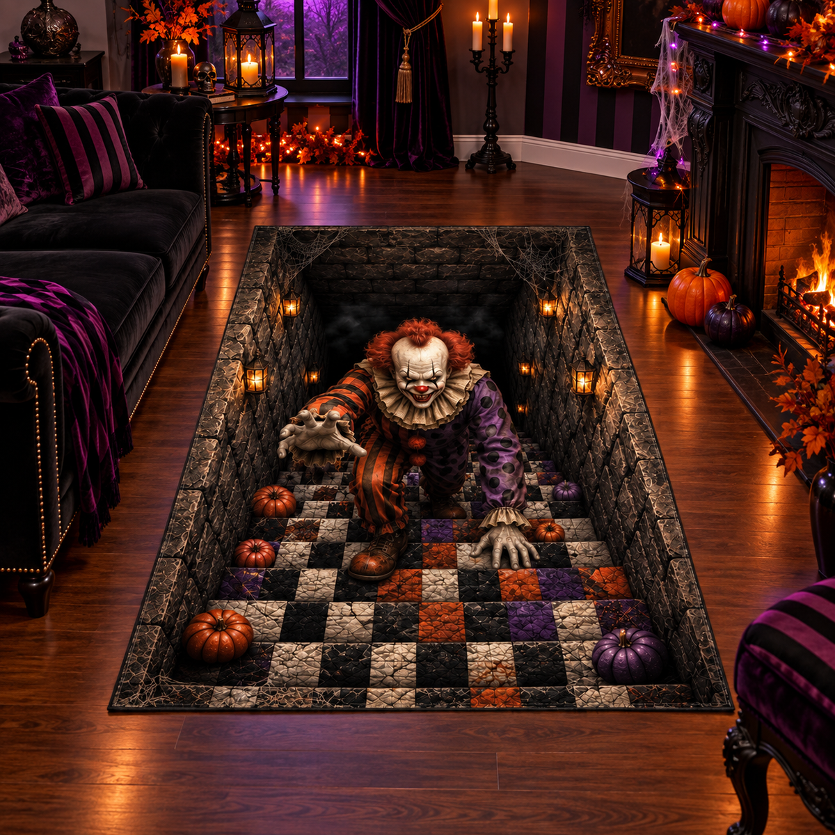 Scary Evil Clown Creepy Halloween Area Rug