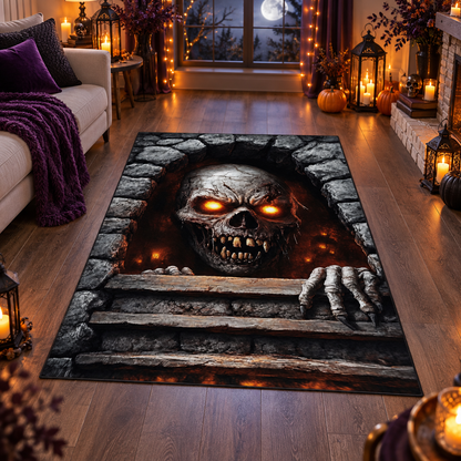 Scary Glowing Eyes Skull Halloween Area Rug
