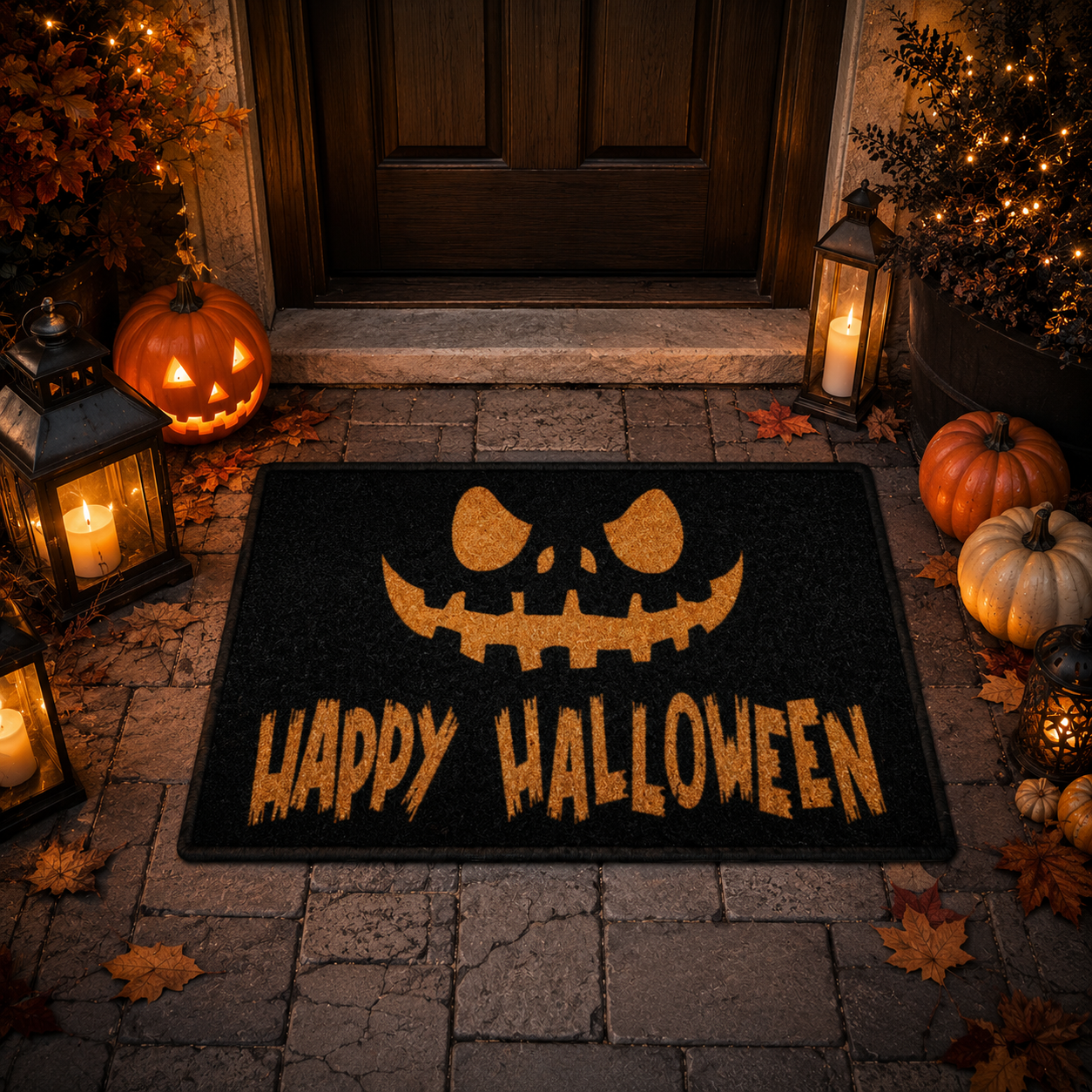 Scary Pumpkin Face Happy Halloween Gate Doormat