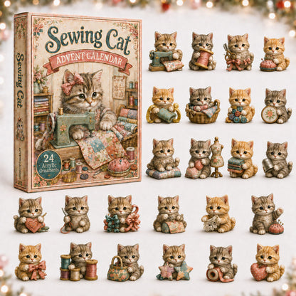 CHRISTMAS KICKOFF 40% OFF - Sewing Cat Advent Calendar 2026 - 24-Day Festive Countdown, Acrylic Charms Blind Box - Gift For Cat Lovers