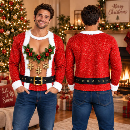 Sexy Santa Open Chest Men's Christmas Sweater