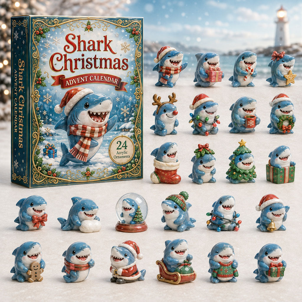 CHRISTMAS KICKOFF 40% OFF - Shark Christmas Advent Calendar 2026 - 24-Day Festive Countdown, Acrylic Charms Blind Box - Gift For Shark Lovers AC0HA034