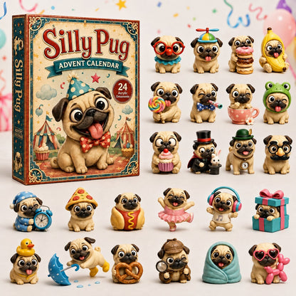 CHRISTMAS KICKOFF 40% OFF - Silly Pug Advent Calendar 2026 - 24-Day Festive Countdown, Acrylic Charms Blind Box - Gift For Dog Lovers