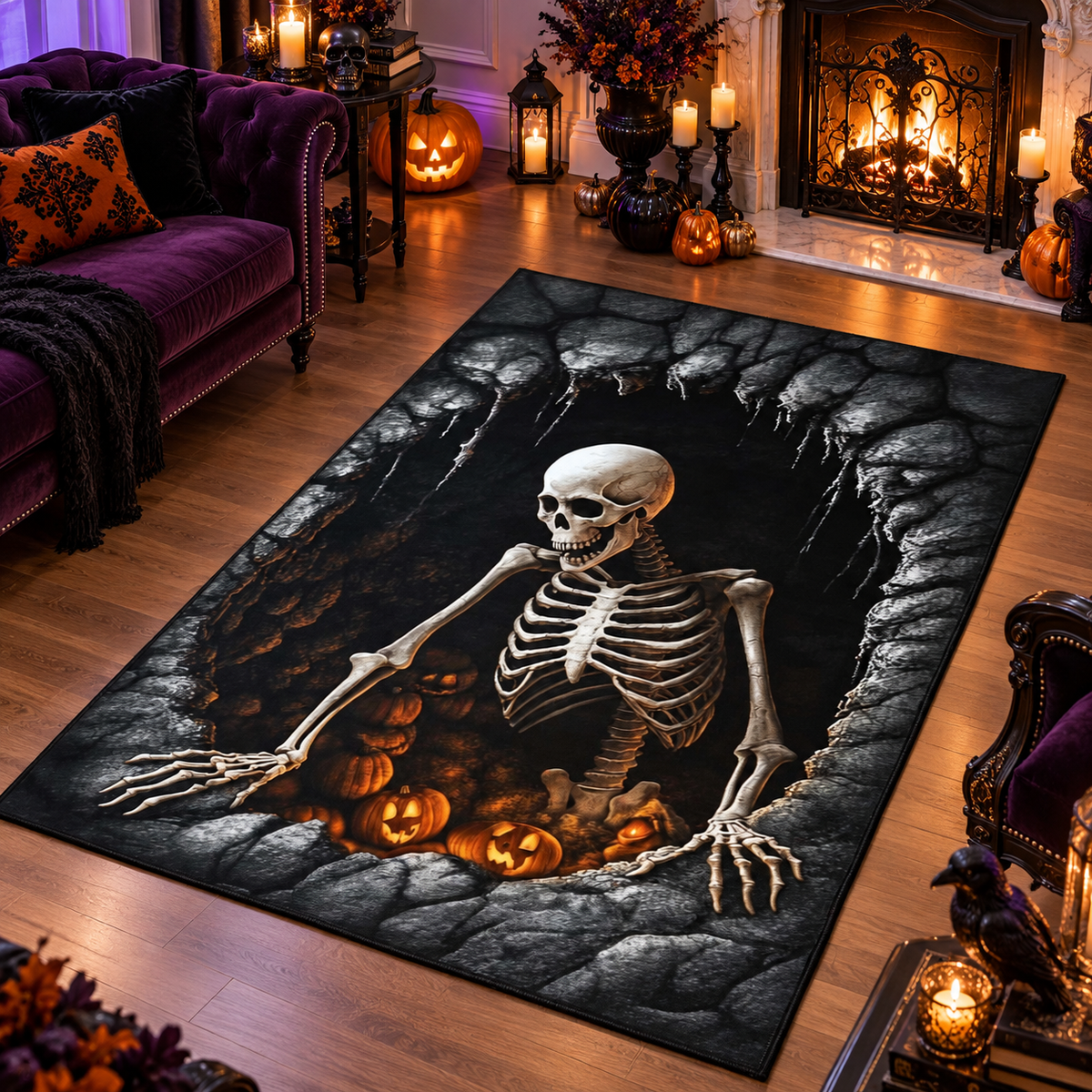 Skeleton Cave Crawling Halloween Area Rug