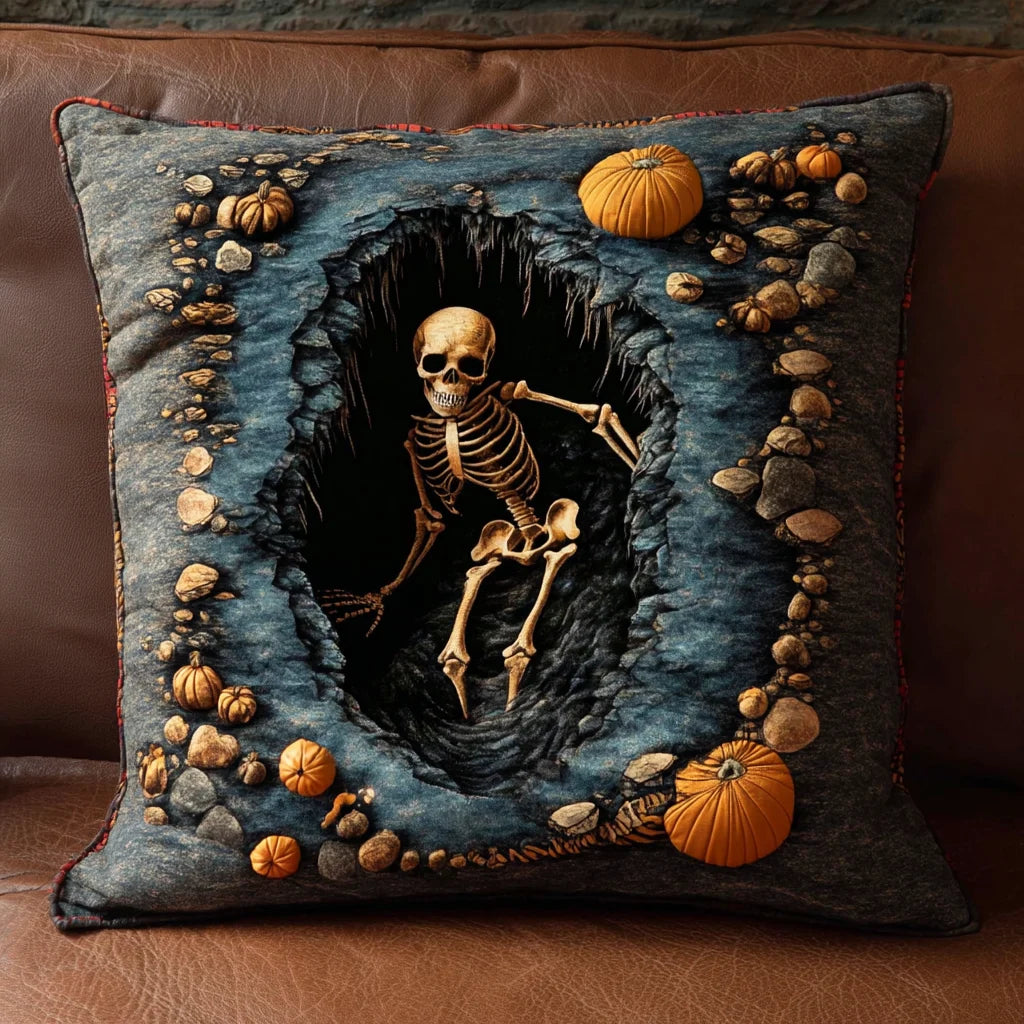 Skeleton Cave Halloween Quilted Pillow Case