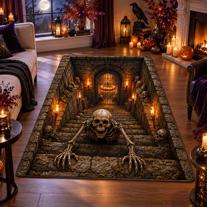 Skeleton Dungeon Stairs Halloween Area Rug
