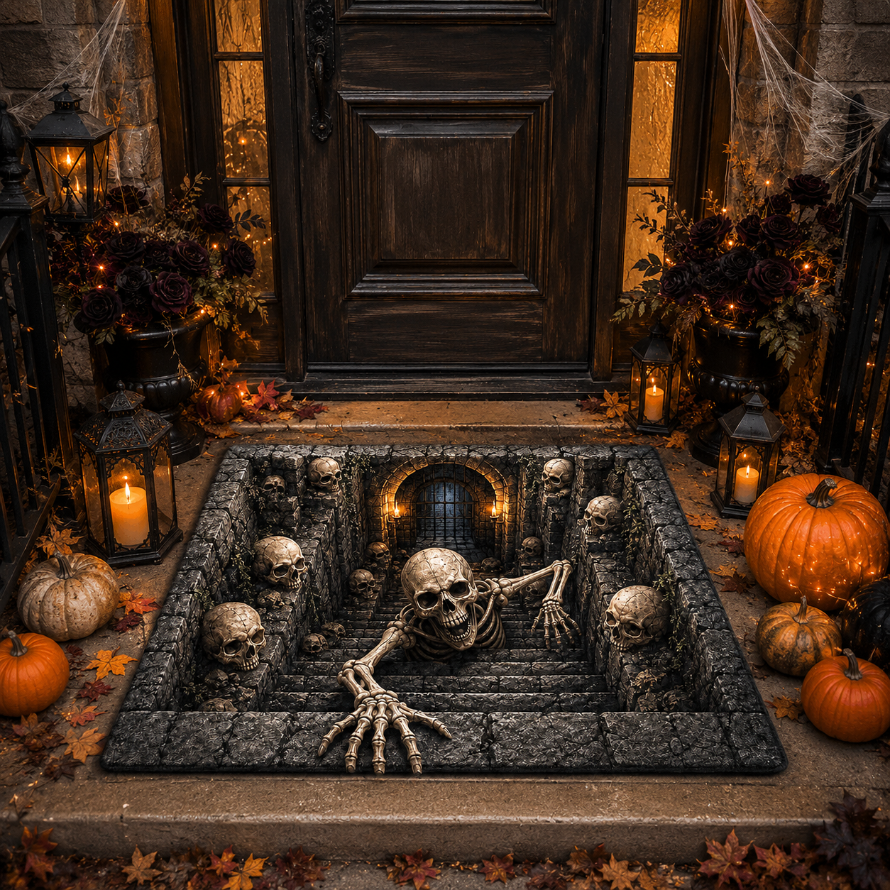 Skeleton Dungeon Stairs Halloween Gate Doormat