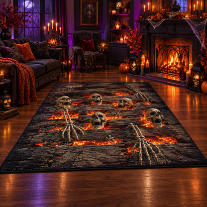 Skeleton Fire Grate Halloween Area Rug