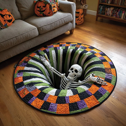 Skeleton Illusion Halloween Quilt Round Rug