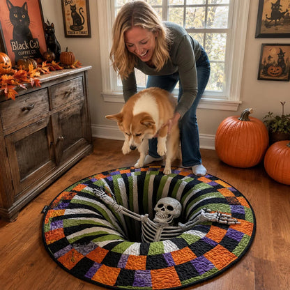 Skeleton Illusion Halloween Quilt Round Rug