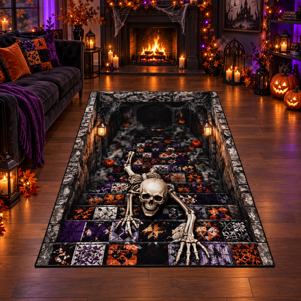Skeleton Patchwork 3D Rug Halloween Area Rug