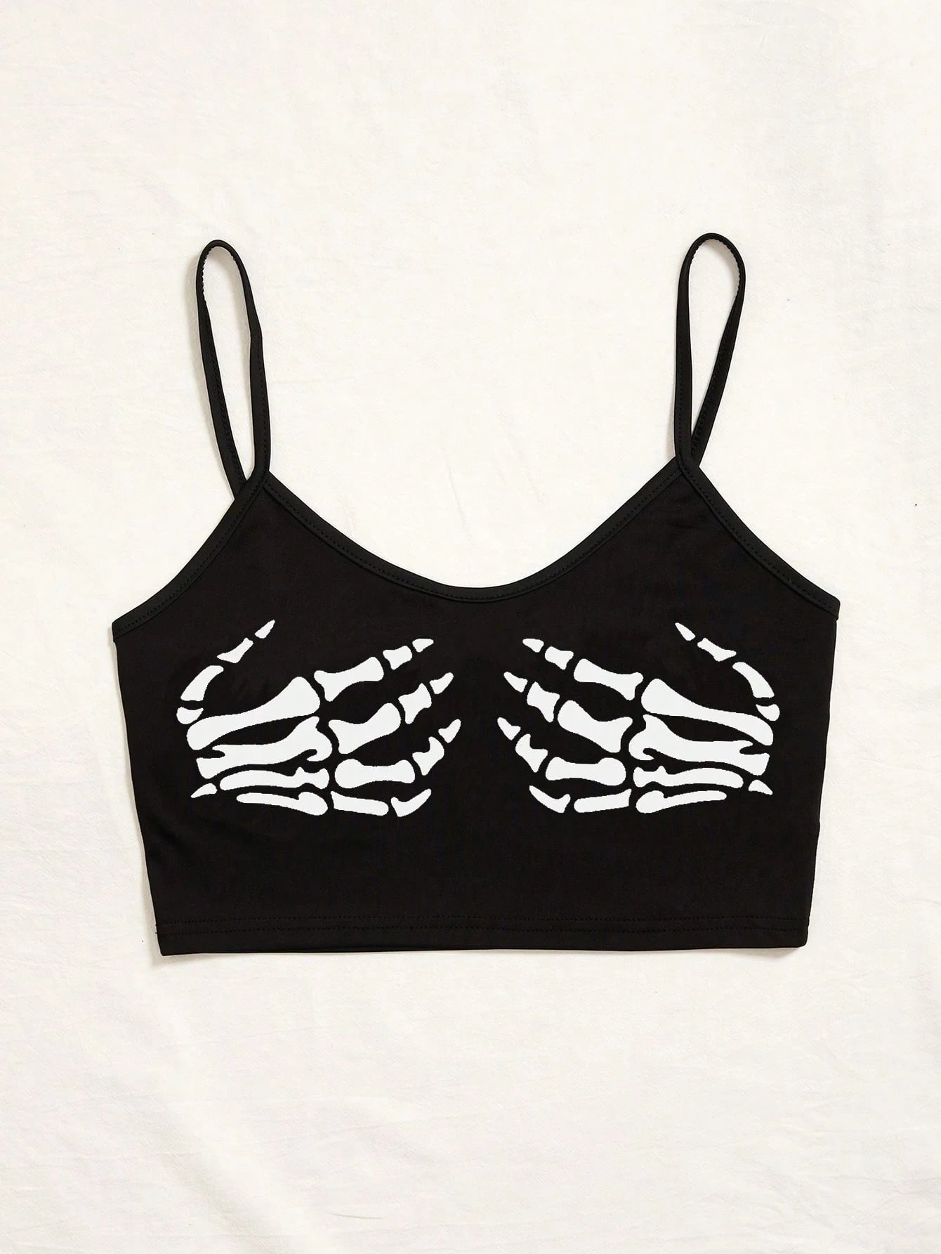 Skeleton Print Crop Cami Top Graphic Tee