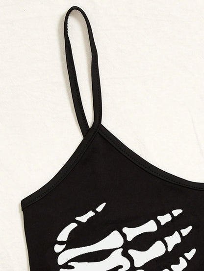 Skeleton Print Crop Cami Top Graphic Tee