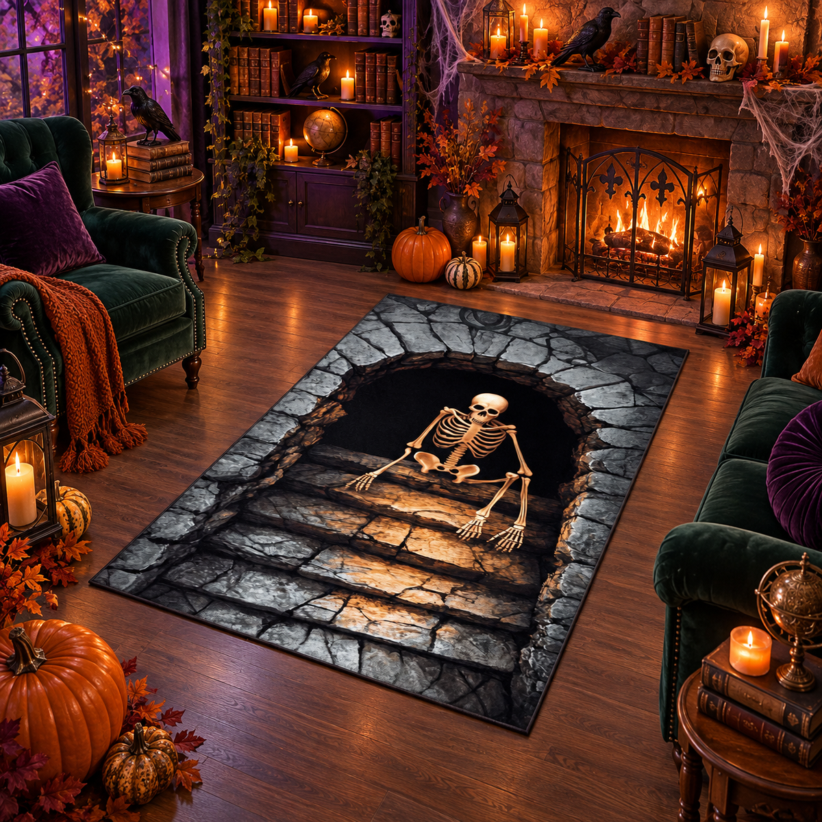 Skeleton Stone Archway Halloween Area Rug