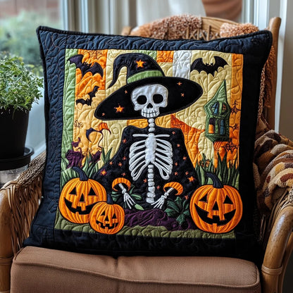 Skeleton Witch Halloween Quilted Pillow Case