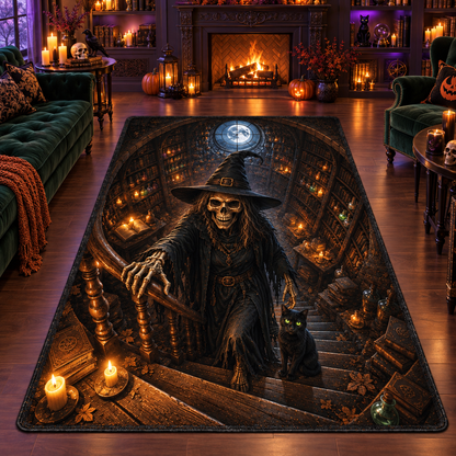 Skeleton Witch Library Halloween Area Rug