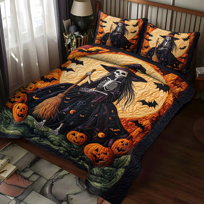 Skeleton Witch Pumpkin Halloween Bedding Set