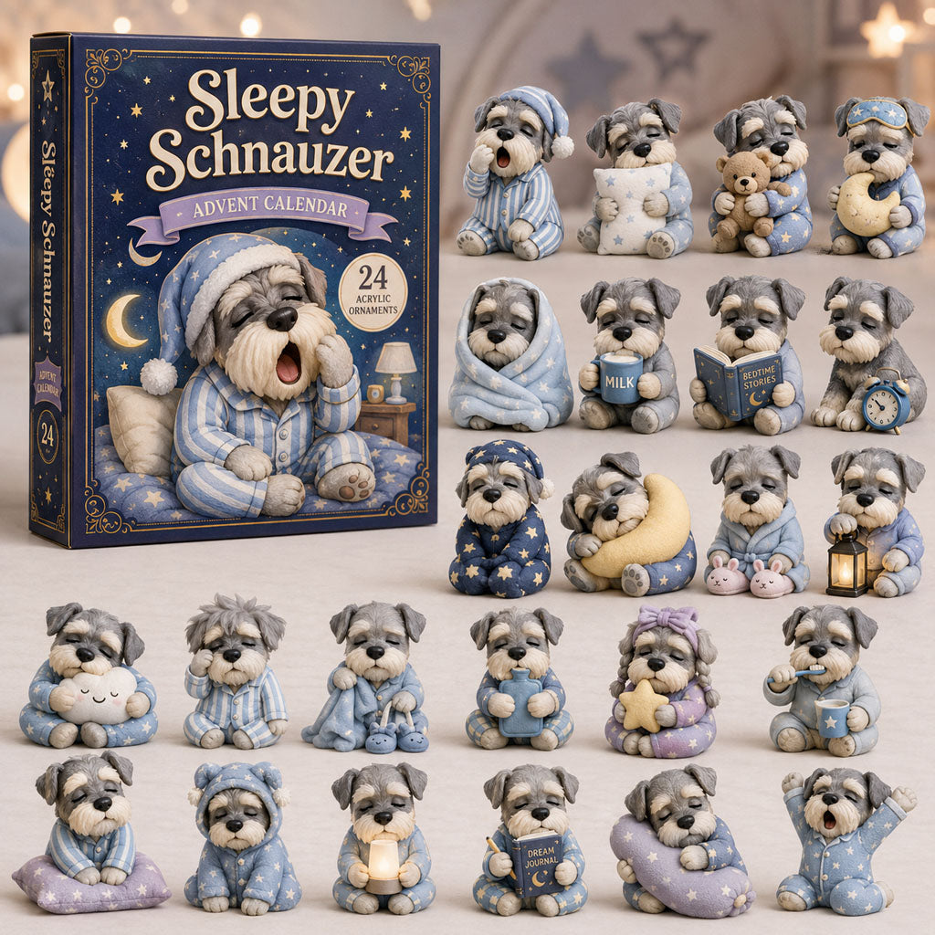 CHRISTMAS KICKOFF 40% OFF - Sleepy Schnauzer Advent Calendar 2026 - 24-Day Festive Countdown, Acrylic Charms Blind Box - Gift For Schnauzer Lovers AC0NT049