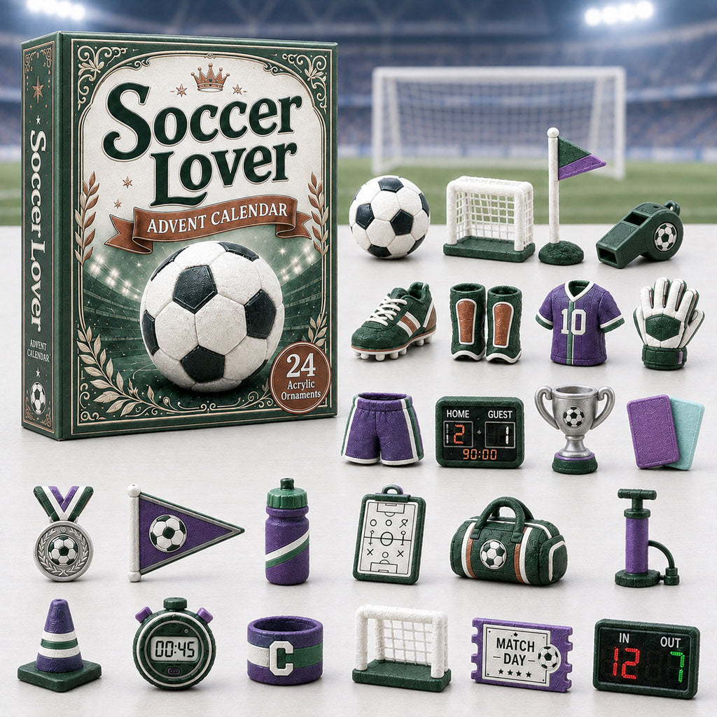 CHRISTMAS KICKOFF 40% OFF - Soccer Theme Green Advent Calendar 2026 - 24-Day Festive Countdown, Acrylic Charms Blind Box - Gift For Soccer Lovers
