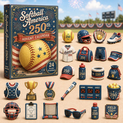 CHRISTMAS KICKOFF 40% OFF - Softball America 250th Advent Calendar 2026 - 24-Day Festive Countdown, Acrylic Charms Blind Box - Gift For Softball Lovers AC0HA071