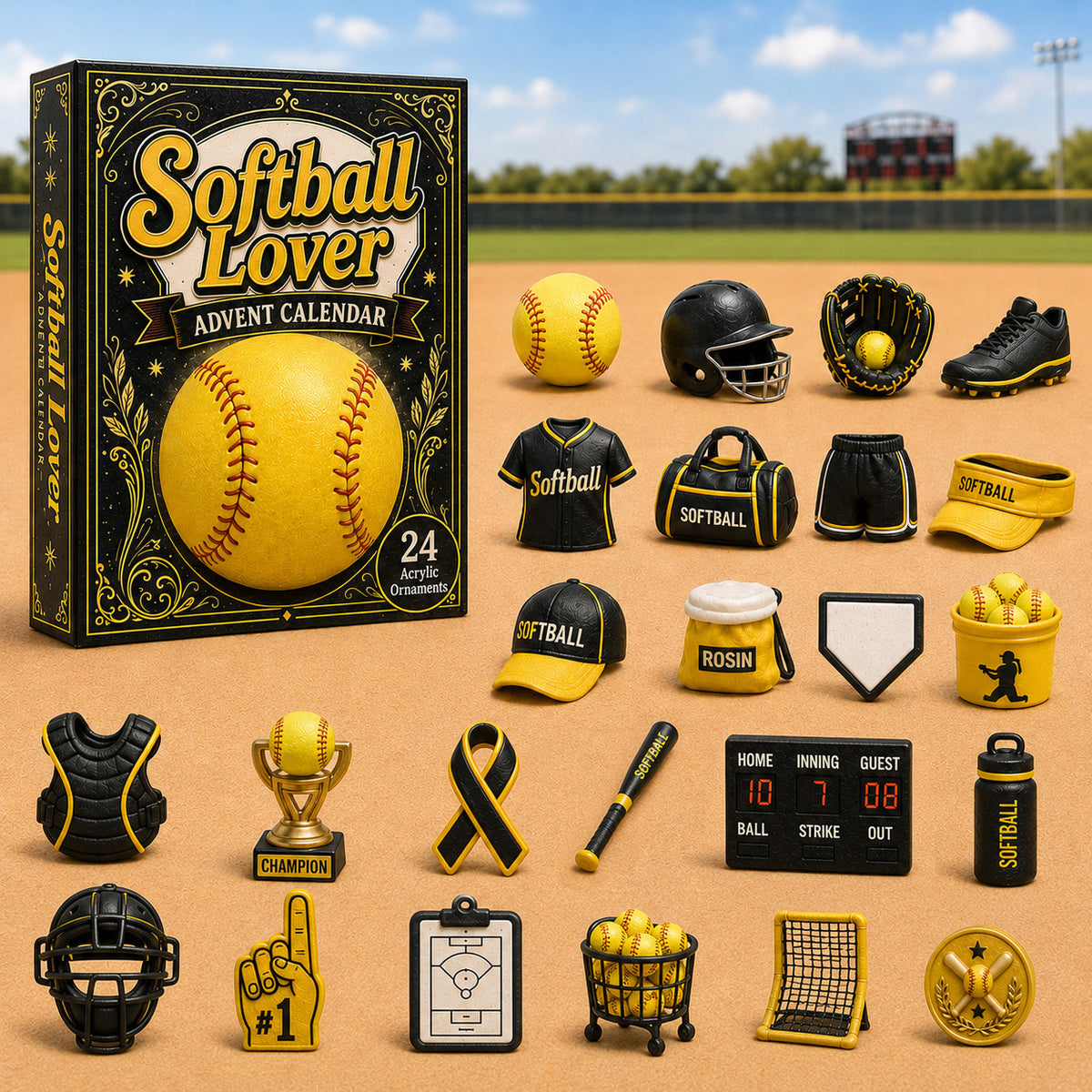 CHRISTMAS KICKOFF 40% OFF - Softball Lover Advent Calendar 2026 - 24-Day Festive Countdown, Acrylic Charms Blind Box - Gift For Sports Lovers
