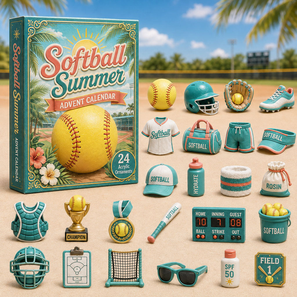 CHRISTMAS KICKOFF 40% OFF - Softball Summer Advent Calendar 2026 - 24-Day Festive Countdown, Acrylic Charms Blind Box - Gift For Softball Lovers AC0HA074