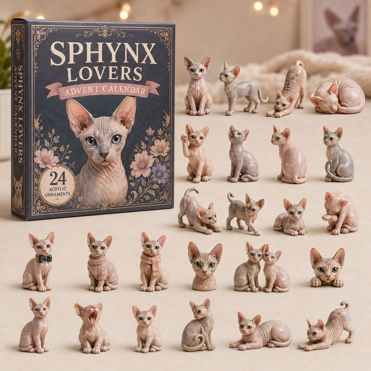 CHRISTMAS KICKOFF 40% OFF - Sphynx Lover Advent Calendar 2026 - 24-Day Festive Countdown, Acrylic Charms Blind Box - Gift For Cat Lovers
