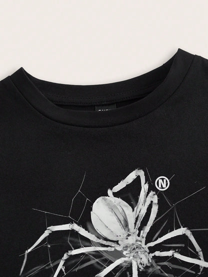 Spider Print Crop Graphic Tee