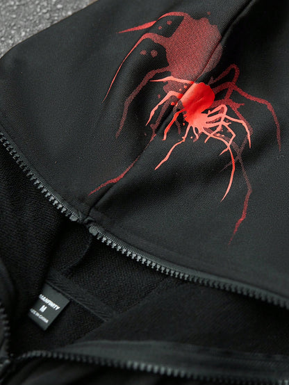 Spider Red Spiky Font Full Zip Polyester Hoodie