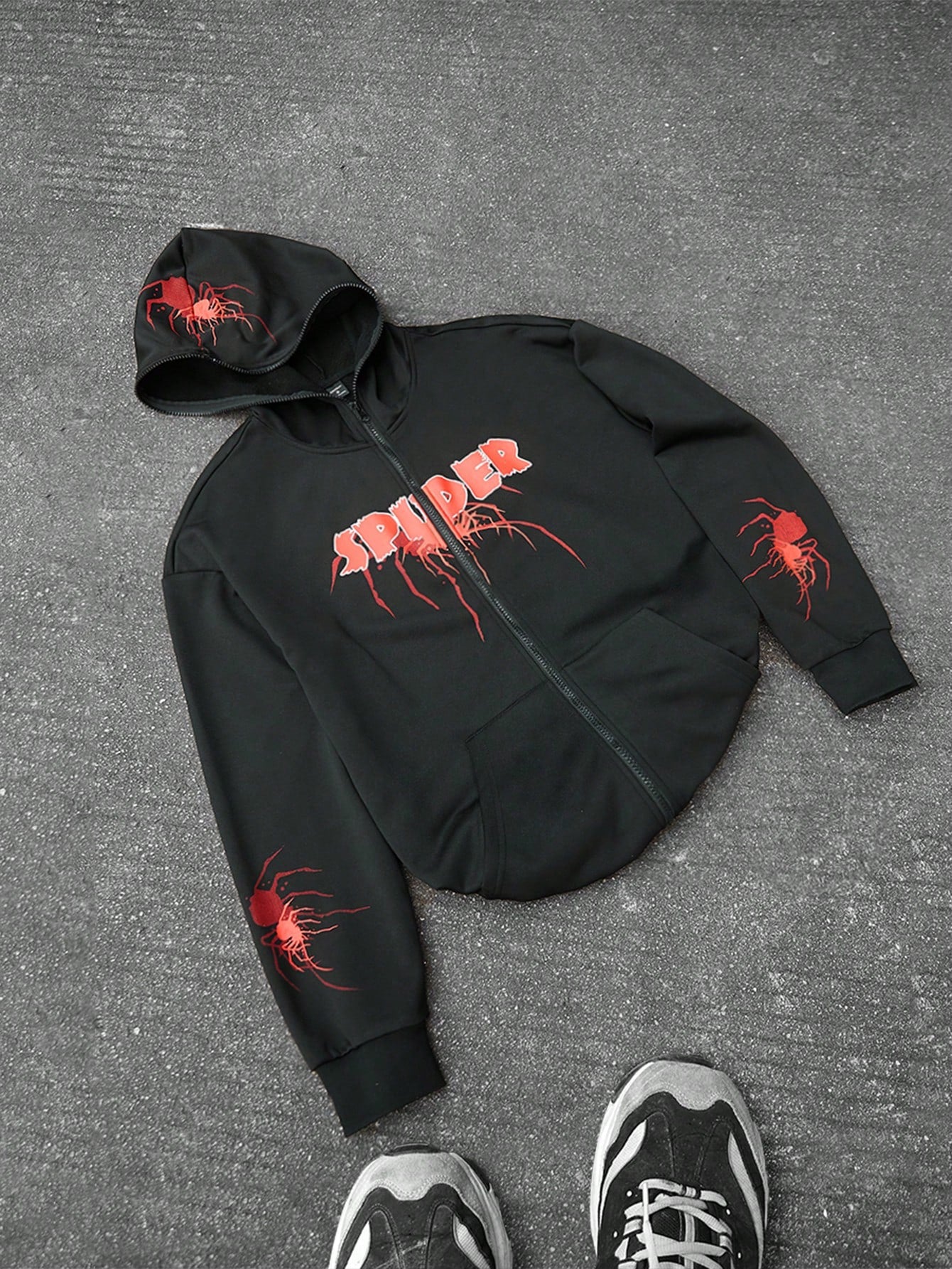 Spider Red Spiky Font Full Zip Polyester Hoodie