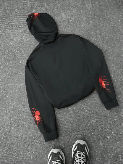 Spider Red Spiky Font Full Zip Polyester Hoodie