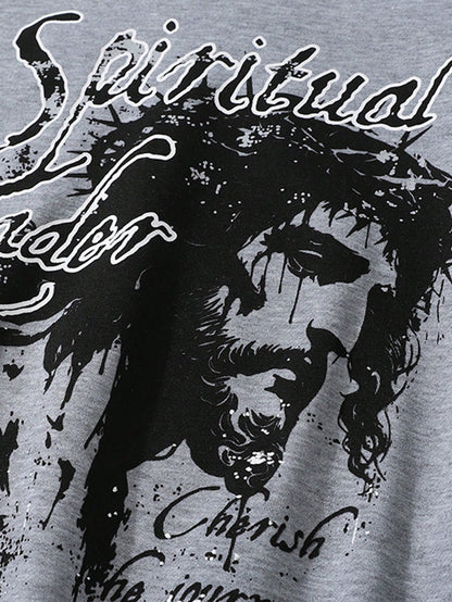 Spiritual Leader Jesus Grey Graphic Hoodie Polyester