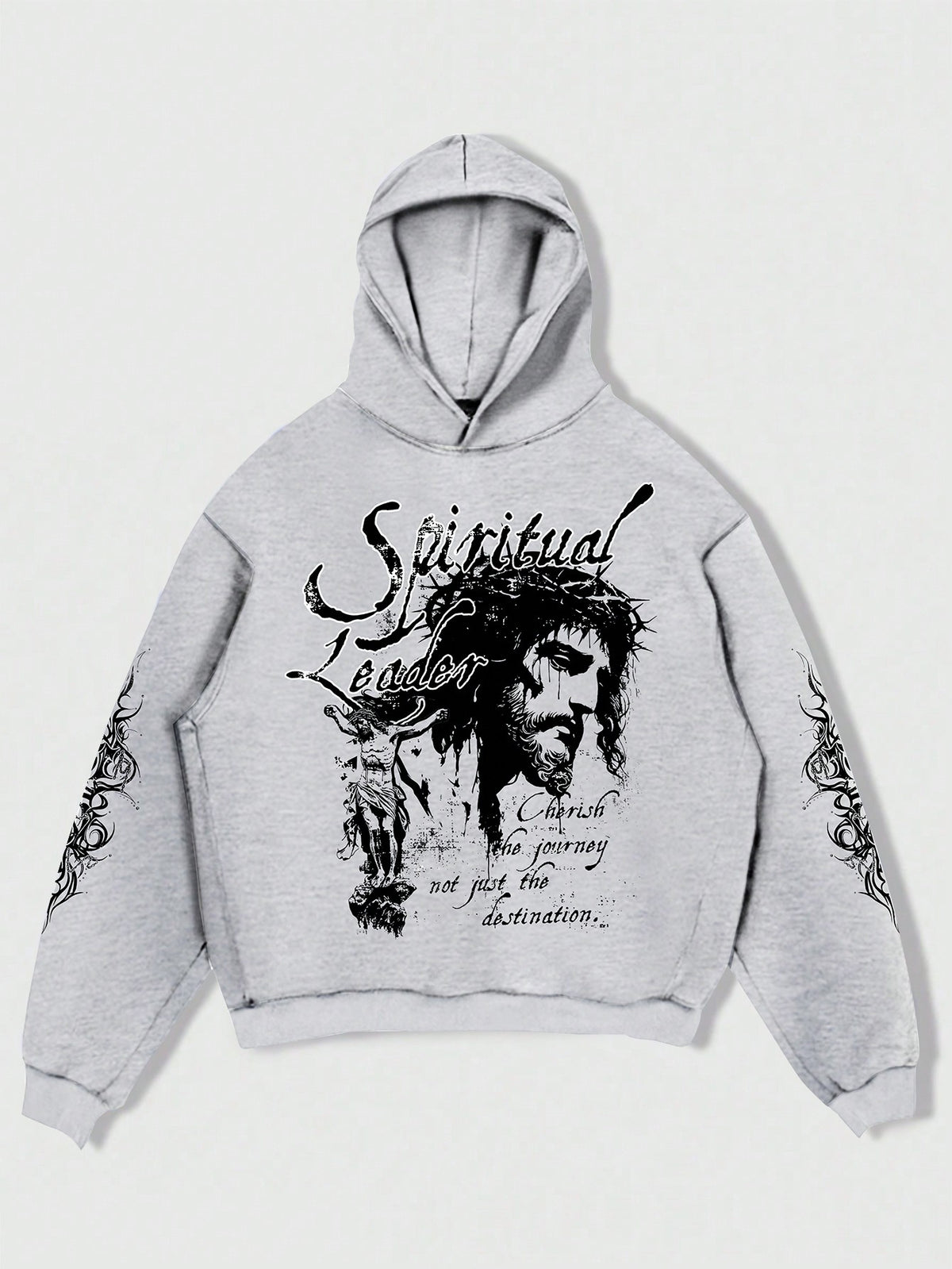 Spiritual Leader Jesus Grey Graphic Hoodie Polyester