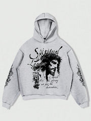 Spiritual Leader Jesus Grey Graphic Hoodie Polyester