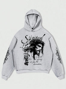 Spiritual Leader Jesus Grey Graphic Hoodie Polyester