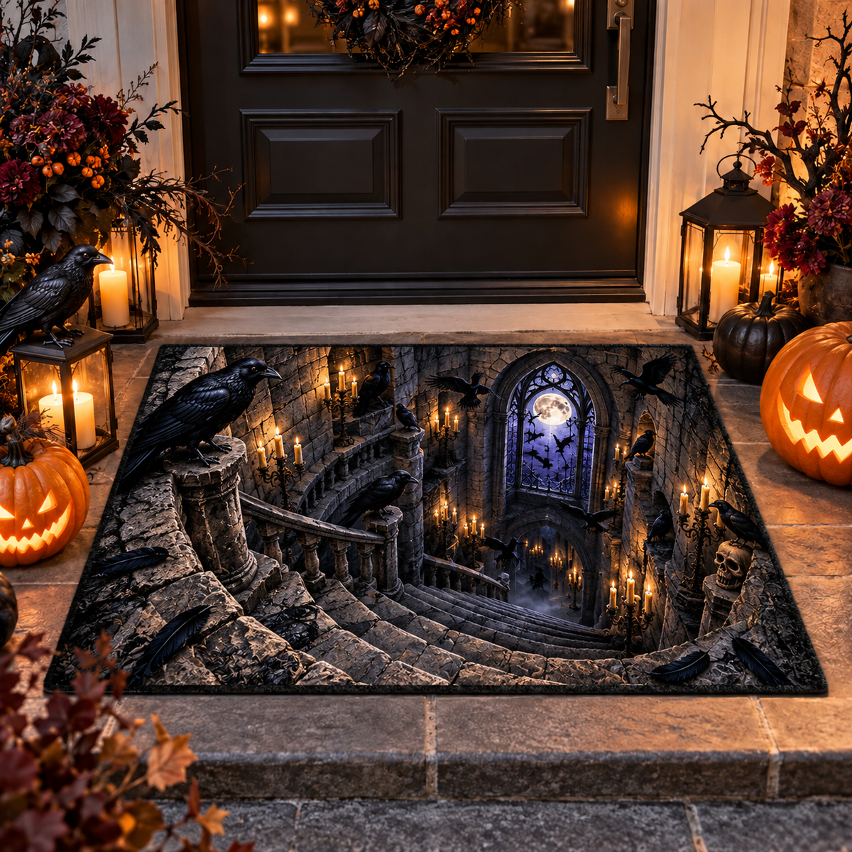 Spooky 3D Gothic Raven Castle Halloween Doormat