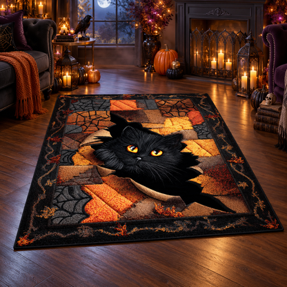 Spooky Black Cat Halloween Area Rug
