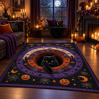 Spooky Black Cat Hole Halloween Area Rug
