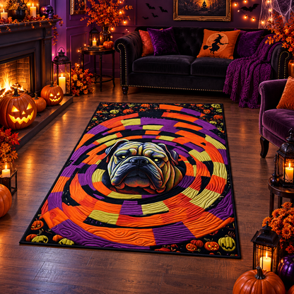 Spooky Bulldog Spiral Halloween Area Rug