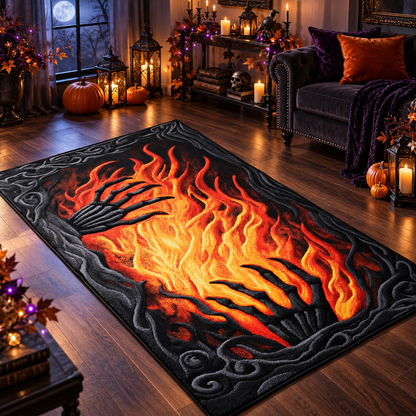 Spooky Demon Fire Skeleton Halloween Area Rug