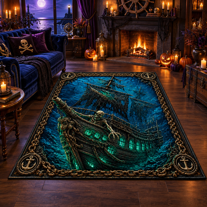 Spooky Ghost Pirate Ship Halloween Area Rug