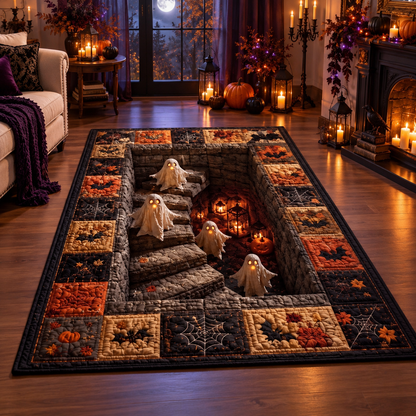 Spooky Ghost Staircase Halloween Area Rug