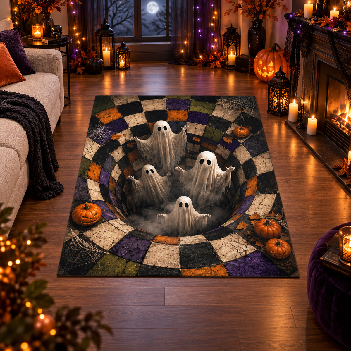 Spooky Ghost Vortex Hole Halloween Area Rug