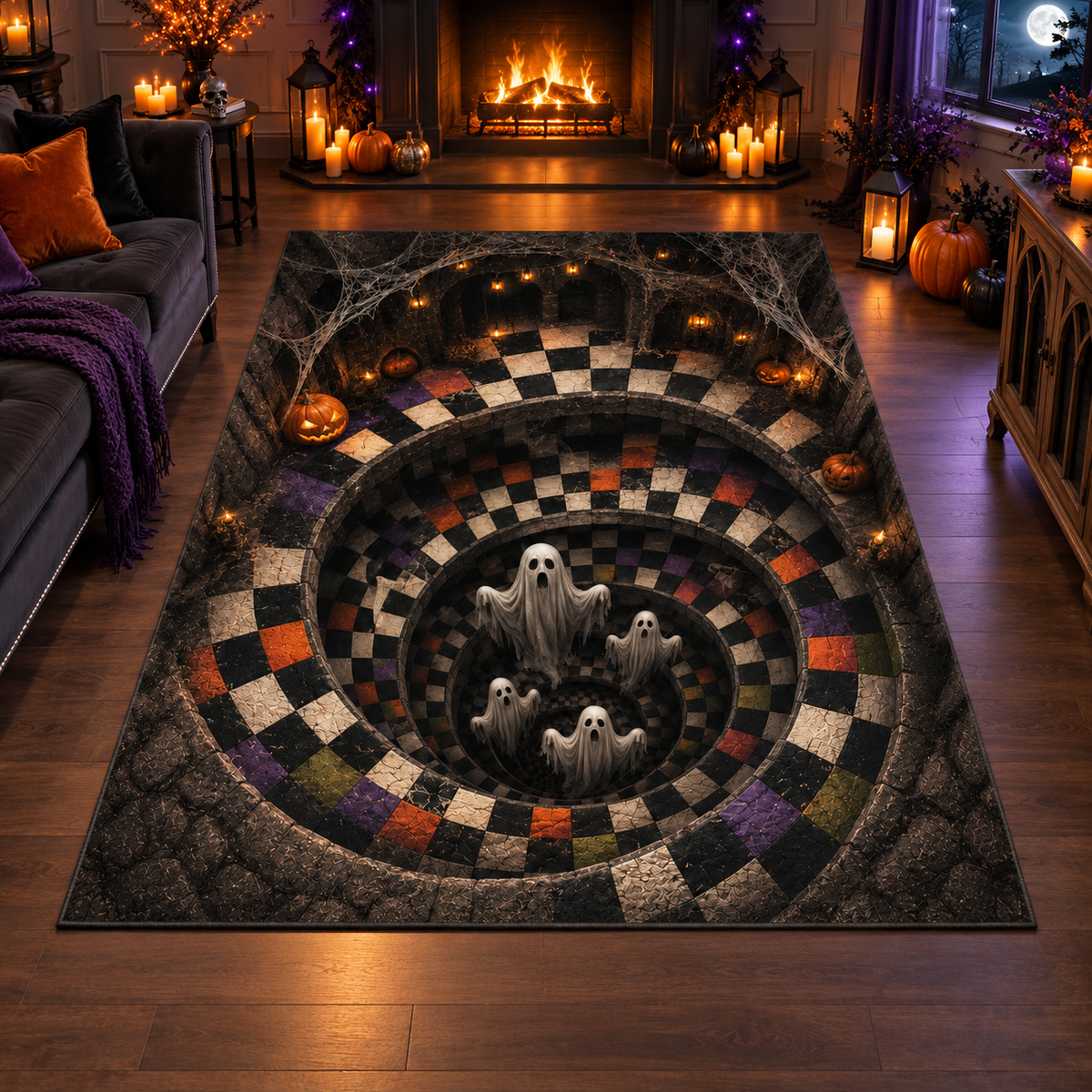 Spooky Ghost Vortex Hole Halloween Area Rug