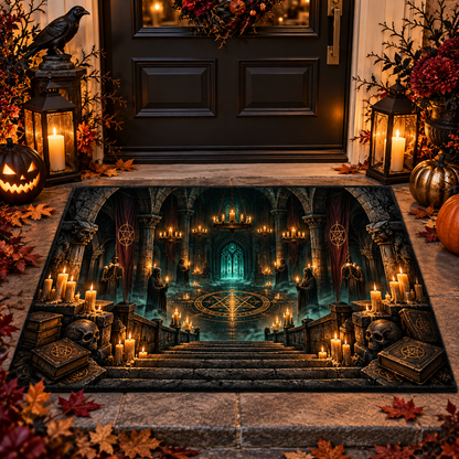 Spooky Gothic Castle Ritual Halloween Gate Doormat Outdoor Decor